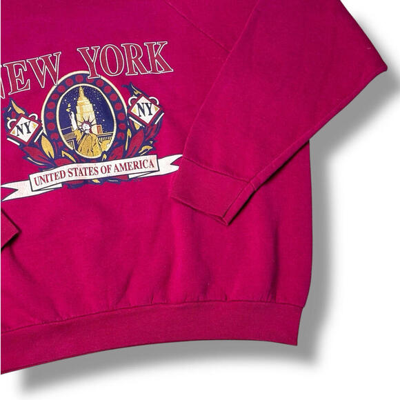 Vintage 1996 NEW YORK USA Grapic Sweatshirt Burgundy Sz 2XL Flag Retro Y2K Relax - Picture 6 of 8